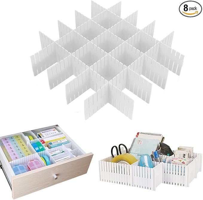 Onerbuy 8pcs Adjustable Grid Drawer Dividers DIY Plastic Closet Separator Tidy by Onerbuy