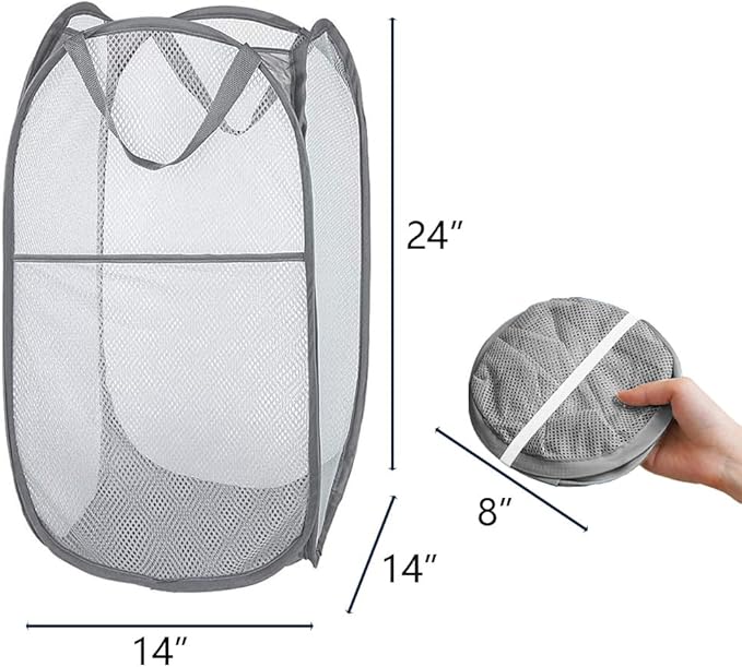 Mesh Pop Up Laundry Hamper, Collapsible Laundry Baskets, Foldable Clothes - Image 2