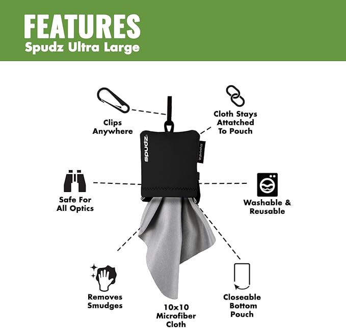 SPUDZ Ultra Microfiber Lens Cleaner – Closable Pouch, Washable – - Image 3