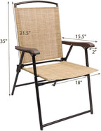 Devoko Patio Folding Chair Deck Sling Chair Camping Garden Pool Beach Using Chairs Space Saving Set of 2 (Beige) - Image 3