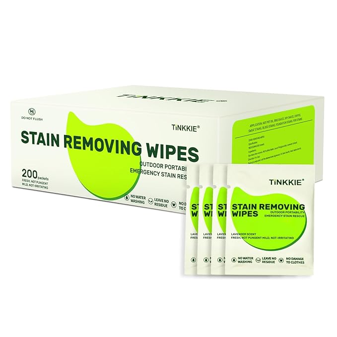 200 Pack Stain Remover Wipes for Clothes & Fabric – Instant Clothing Stain by TINKKIE