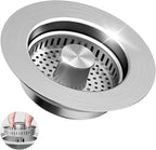 3 in 1 Kitchen Sink Drain Strainer & Sink Stopper, 304 Stainless Steel Pop Up by GGV