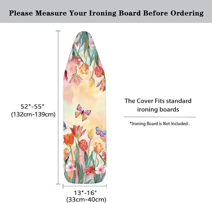 Sprowallow Tulip Butterfly Ironing Board Cover and Pad 15x54 Inch Standard Size - Image 6