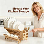 QUEENKAY Dish Drying Rack Collapsible 2-Tier Bamboo Dish Rack - Image 2