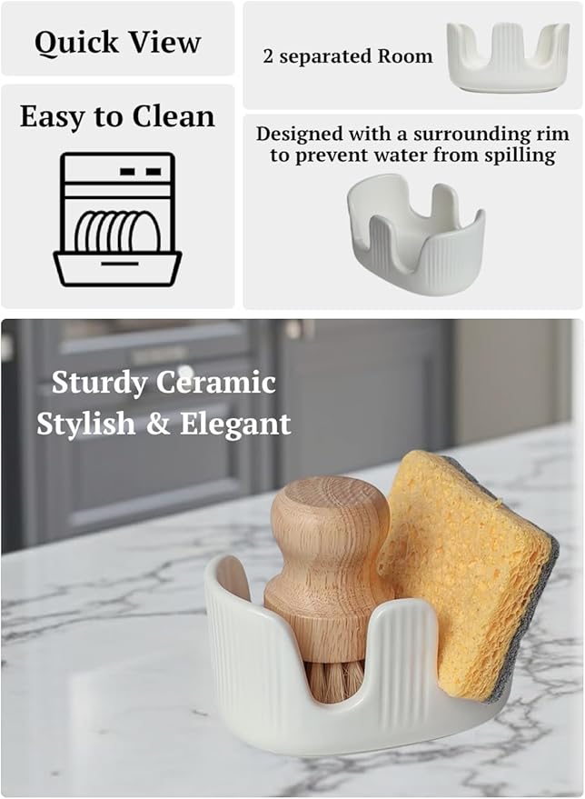 Ceramic Sponge Holder, 2-Slot Dish Sponge Holder - Image 4