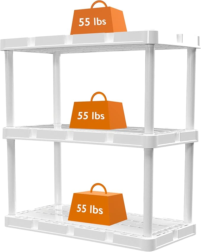 Gracious Living 2 Pack Light Duty Storage Shelves, Knect-A-Shelf 3-Shelf Ventilated Shelving Rack Organizer for Home, Garage, Basement, Laundry, White - Image 10