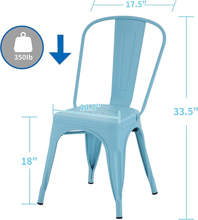 Nazhura Metal Dining Chair Farmhouse Tolix Style for Kitchen Dining Room Café Restaurant Bistro Patio, 18 Inch, Stackable, Waterproof Indoor/Outdoor (Sets of 4) (Blue) - Image 3
