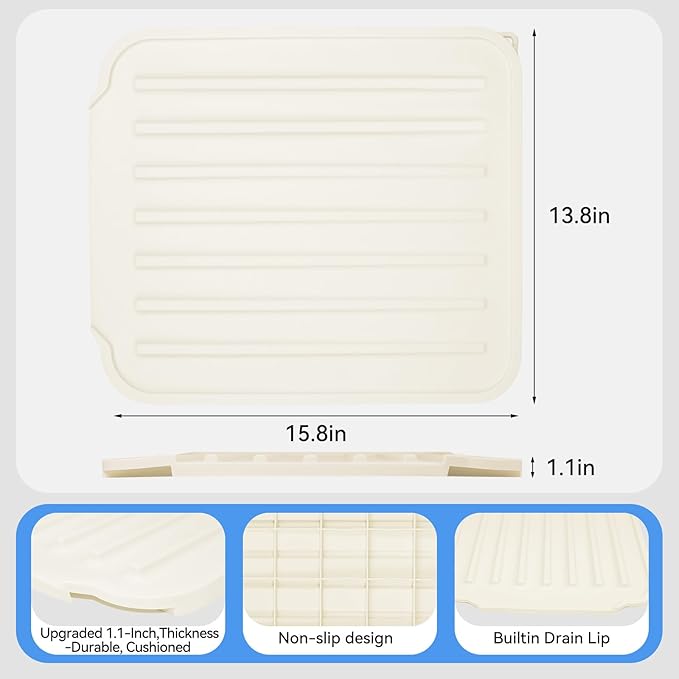 Silicone Dish Drying Mat for Kitchen Counter, Upgraded Extra Thick 1.1” - Image 3