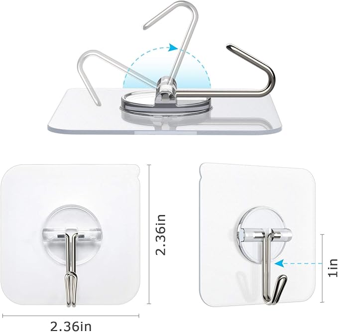 Adhesive Hooks Removable Wall Hooks 13 LB Ceiling Hook Transparent Seamless - Image 6