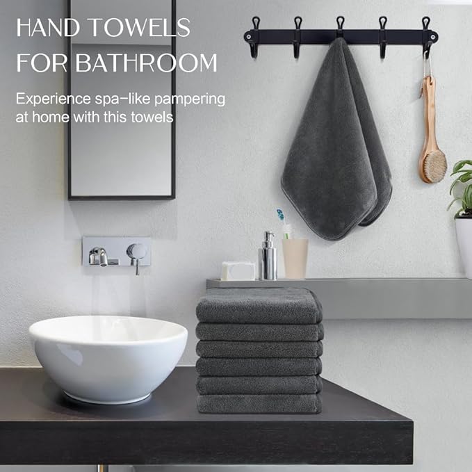 KinHwa Microfiber Hand Towels for Bathroom Soft and Absorbent Face Towels Grey - Image 4