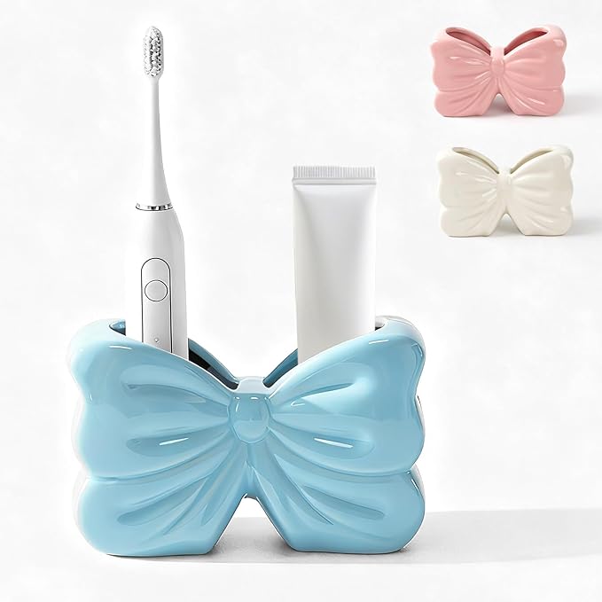 Bow Toothbrush Holder， 2-Slot Toothbrush and Toothpaste Holder Cute Toothbrush by Deapeey
