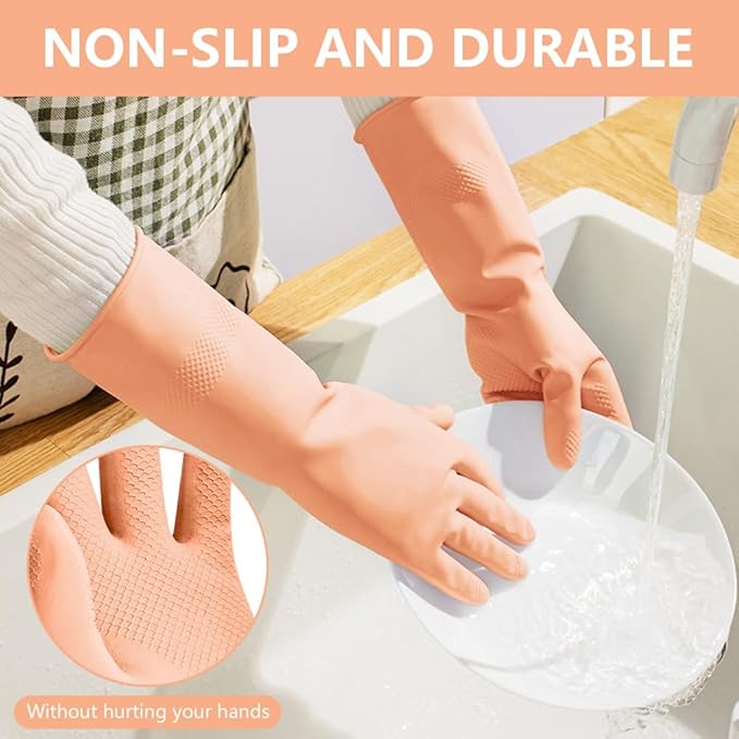 AUAUY Reusable Kitchen Dishwashing Gloves, Rubber Household Cleaning Gloves - Image 7