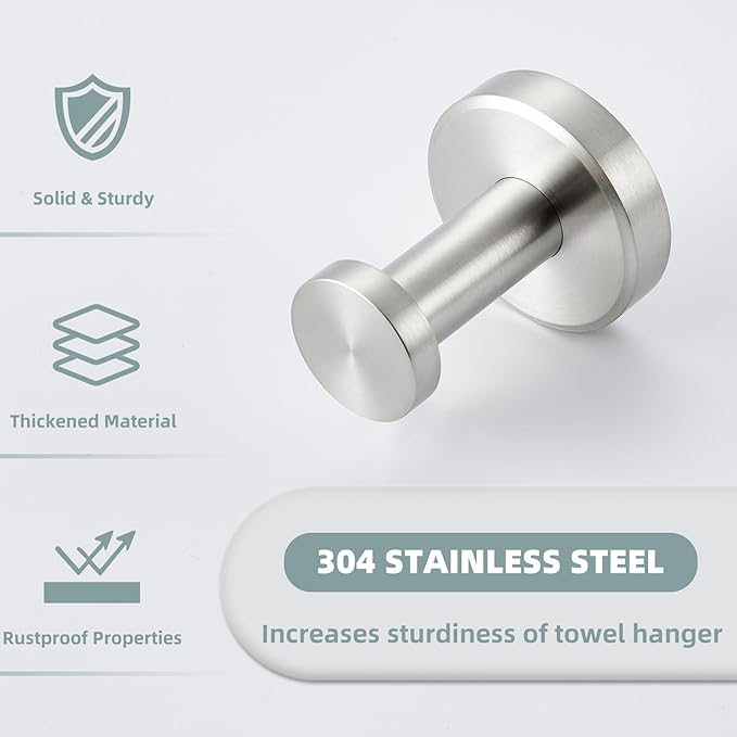 APLusee Brushed Nickel Towel Hook, 304 Stainless Steel Robe Hook - Image 5