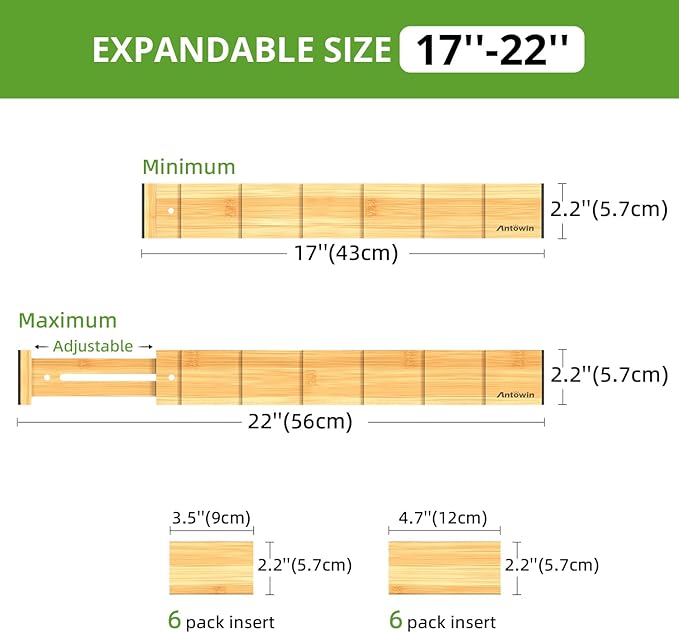 ANTOWIN 4 Pack Expandable Drawer Dividers, 2.2'' High, Extend from 17'' to 22'' - Image 4