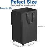 Slim Laundry Hamper with Lid and Wheels, Small Rolling Laundry Basket with - Image 2