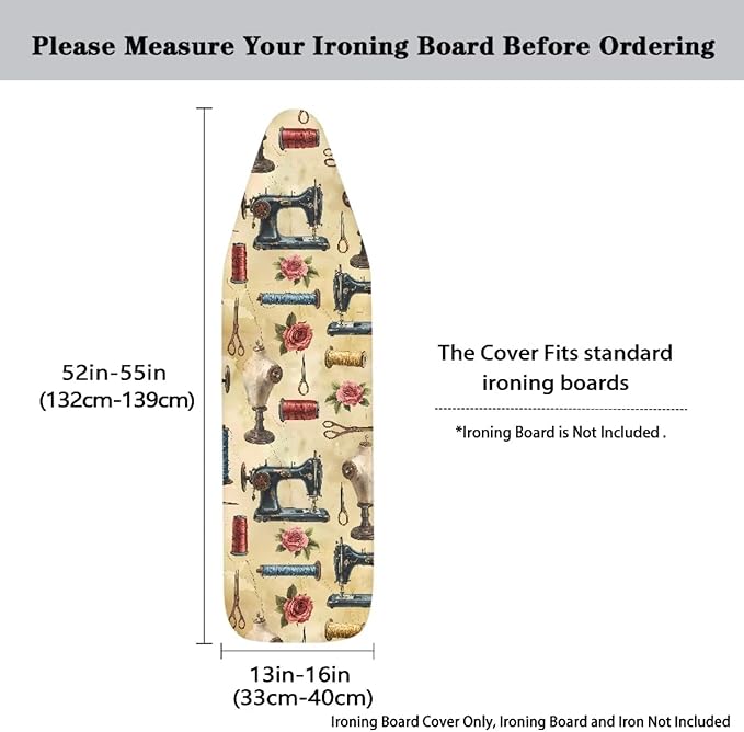 Ironing Board Cover, Standard Size 15x54, Sewing Machine Rose Print, Elastic - Image 3