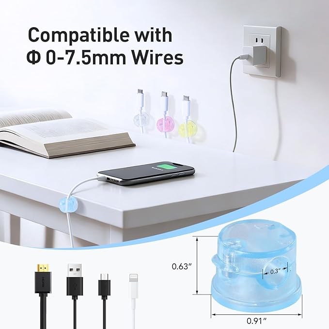 AGPTEK 8 Pack Magnetic Cable Clips, Upgraded 360° Rotatable Cord Holder Clips - Image 4