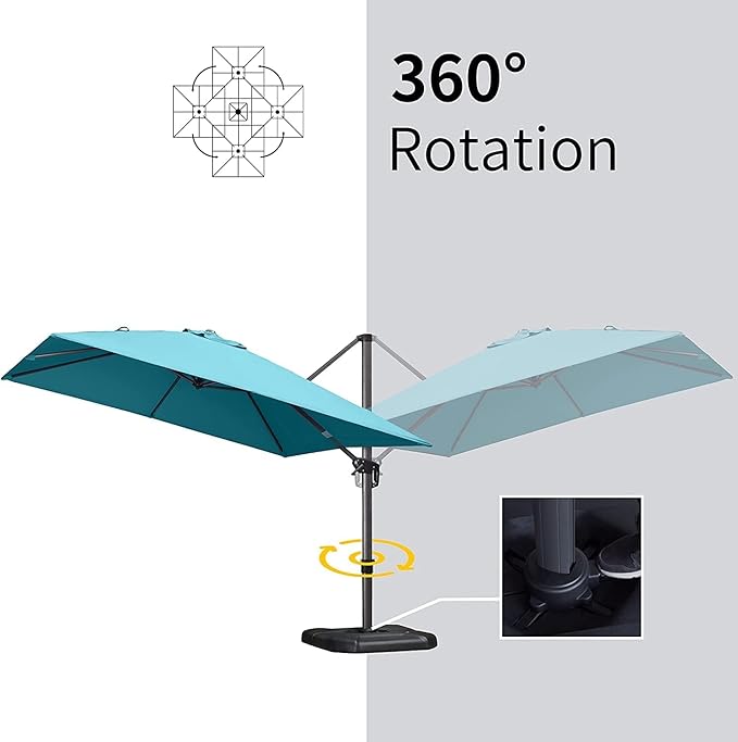 PURPLE LEAF 10' X 13' Patio Umbrella with Base Outdoor Cantilever Rectangle Offset Umbrella with 360-degree Rotation for Garden Deck Pool Patio Turquiose - Image 8