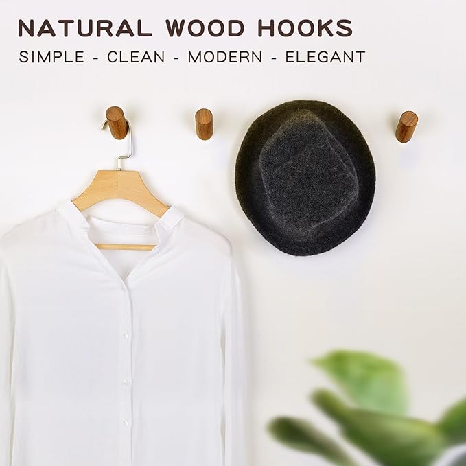 Wood Wall Hooks, 3 Pack Rustic Coat Hook Wall-Mounted, Decorative Hooks - Image 2