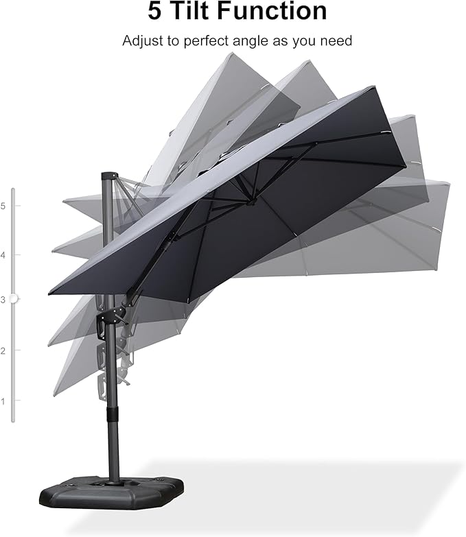 PURPLE LEAF 8.2' X 11.5' Tilting Patio Umbrella with Base Outdoor Cantilever Swivel Rectangle Umbrella Offset Umbrella with 360-degree Rotation for Garden Deck Pool Patio Light Grey - Image 8