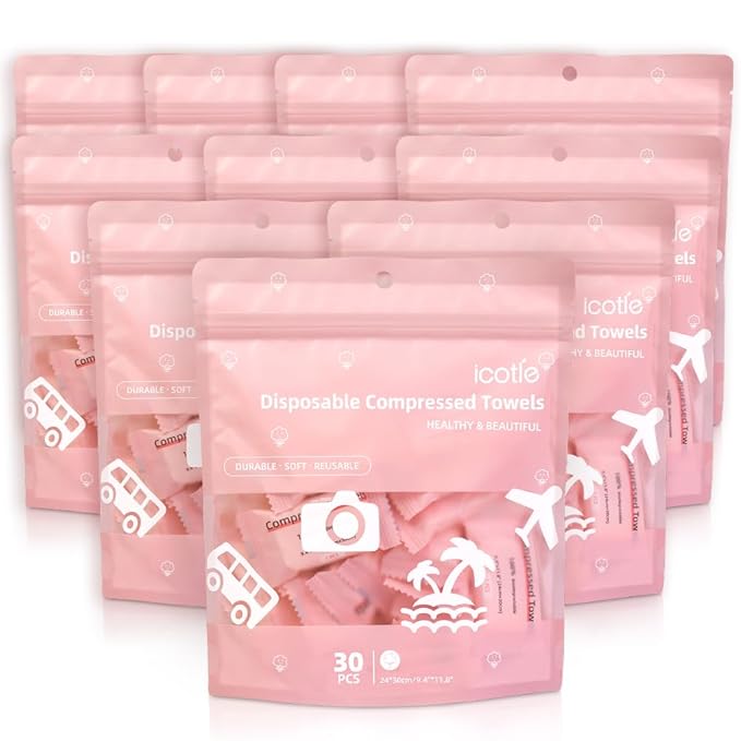 Compressed Towels 300 Count, Disposable Face Towels, Coin Tissues, Portable by icotle