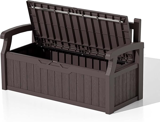 Patiowell 75 Gallon Plastic Storage Bench, Water-Resistant Deck Box for Patio Furniture, Garden Tools, Pool Storage and Outdoor Cushions, Brown - Image 7