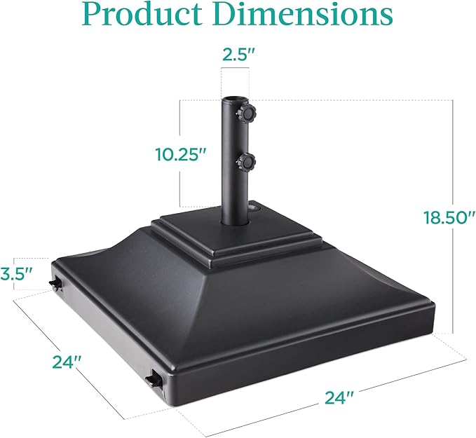 Best Choice Products Fillable Mobile Umbrella Base, Heavy Duty Base, Square Tiered Market Stand for Patio, Deck, Outdoor w/ 4 Wheels, 2 Locks, 2 Knobs, 120lb Capacity - Black - Image 7