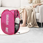 Pop Up Laundry Hamper Collapsible Laundry Basket Mesh Foldable Pink Dirty - Image 3