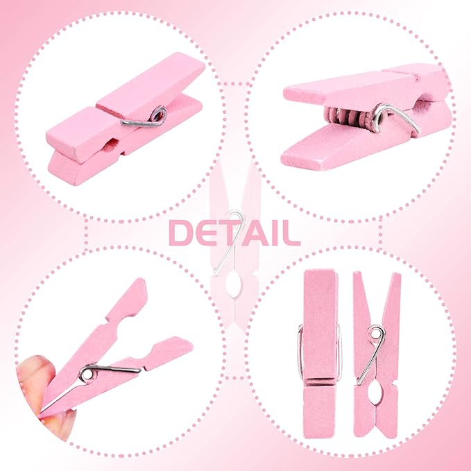 Jdesun 50pcs Pink Wooden Small Clothespins Photo Clips Wood Paper Peg Pin Craft - Image 4