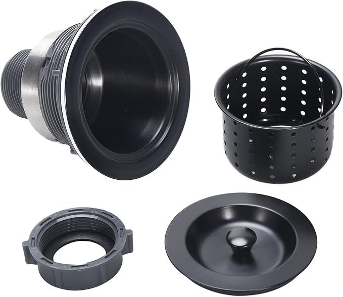 Kitchen Sink Drain 3-1/2 Inch Black Sink Drain Assembly Kit, Removable Deep - Image 2