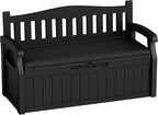 80-Gallon Outdoor Storage Bench with Cushion, Lockable Waterproof Deck Box with Armrests for Patio, Garden, Pool, Black by Acurax
