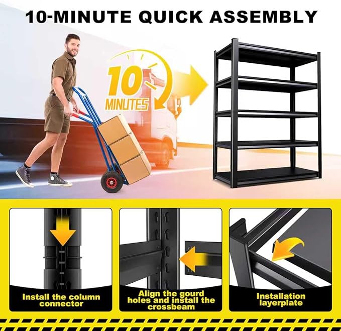 Set of 3 71"H-35"W Garage Shelving-2050LBS 5 Tier Storage Shelves,Adjustable Heavy Duty Metal Shelving Unit and Storage Large Rack,Utility Steel Shelf For Shop Warehouse Industrial Pantry 71"x35"x16" - Image 3