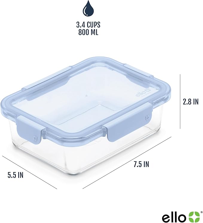Ello Color Lock 3.4 Cup 10PC, 5 Pack Glass Meal Prep Sets Leak-Proof Glass Food - Image 4