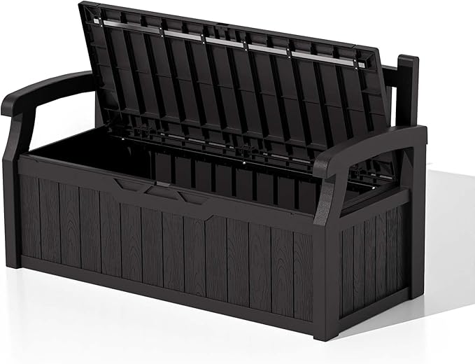 Patiowell 75 Gallon Plastic Storage Bench, Water-Resistant Deck Box for Patio Furniture, Garden Tools, Pool Storage and Outdoor Cushions, Black - Image 7