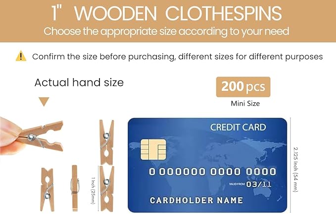 Mini Clothes Pins for Photo, Small Clothespins 200 pcs 1" Natural Wooden - Image 5