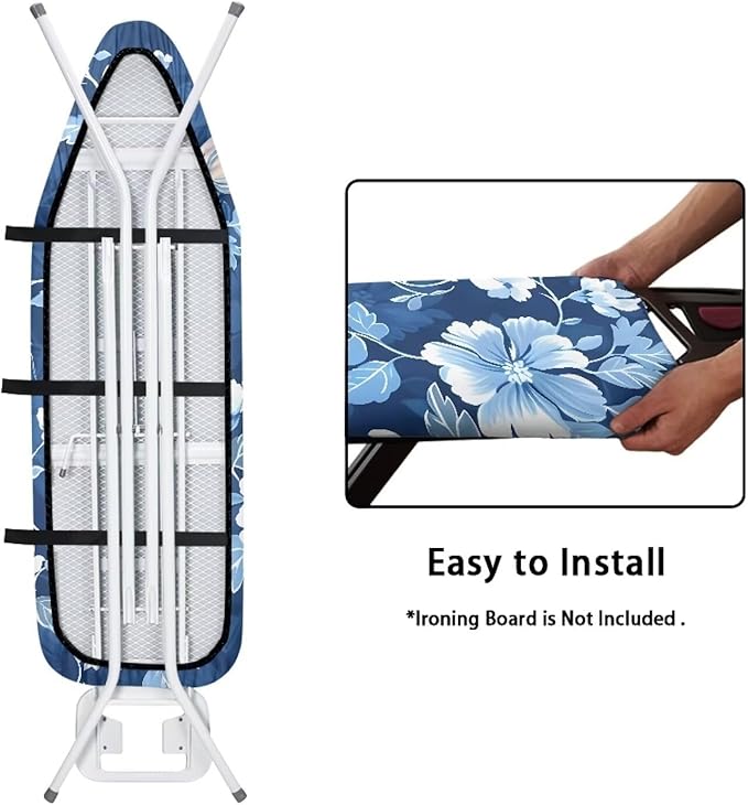 Ironing Board Covers Scorch Resistant Insulation, Retro Blue Floral Ironing - Image 4