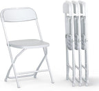 4 PACK White Foldable Plastic Chair | Folding & Stackable | 350 lbs Capacity Steel Frame Seats for Indoor Outdoor | Commercial Use Events Wedding Party Events Bulk Picnic Kitchen Dining by OurModernSpace