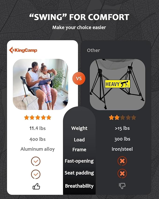 KingCamp Hammock Chair with Footrest – Heavy Duty Swinging Rocking Camping Chairs for Adults up to 400lbs, Folding Portable Oversized Rocker with Cup Holder & Pillow for Outdoor Beach Lawn RV Sports - Image 5