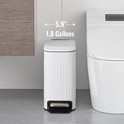 Slim Bathroom Trash Can with Lid Soft Close, Stainless Steel Garbage Can Step - Image 2