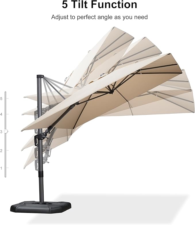 PURPLE LEAF 9' X 12' Right-left Tilt Patio Umbrella with Base Outdoor Cantilever Swivel Rectangle Umbrella Aluminum Offset Umbrella with 360-degree Rotation for Garden Deck Pool Patio Beige - Image 8