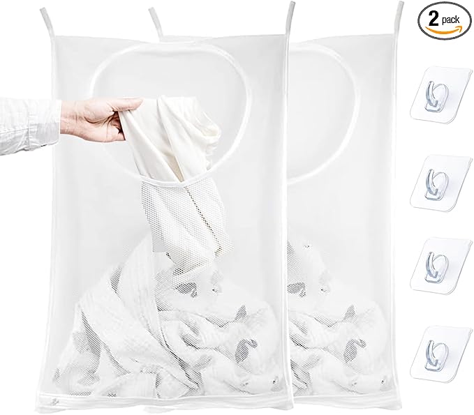 Hanging Laundry Hamper Bag, 2 Pack Over The Door Hanging Laundry Bag, 30 x 20 by Resdenio