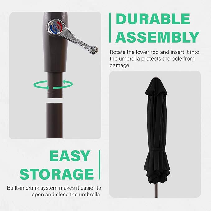 JEAREY 7.5FT Patio Umbrella Market Table Umbrella with 6 Sturdy Ribs, Push Button Tilt/Crank Outdoor Umbrella for Garden, Deck, Backyard, Pool, Black - Image 7