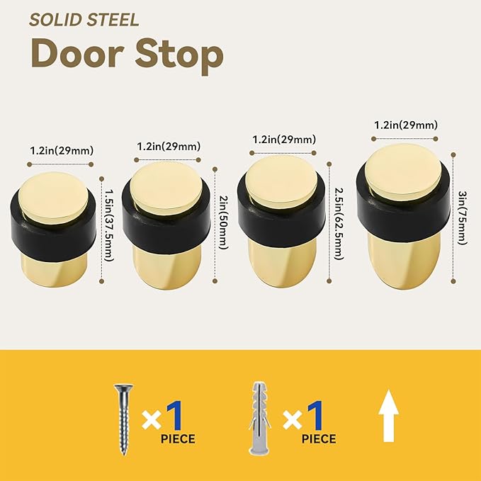 KHTUMEWARE 2 Pack 1-1/2 in Floor Door Stopper, Polished Brass Door Stop - Image 4