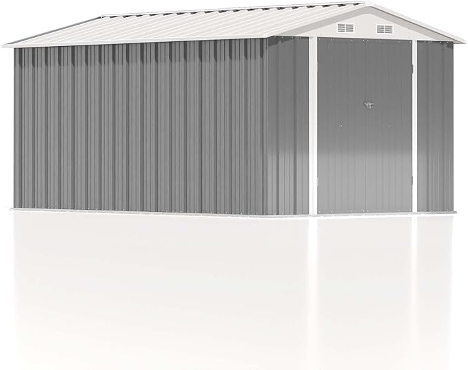 Patiowell 12 x 8 FT Outdoor Storage Shed, Steel Shed Storage House with Design of Lockable Doors, Utility and Tool Storage for Garden, Patio, Backyard, Outside use, Gray - Image 8