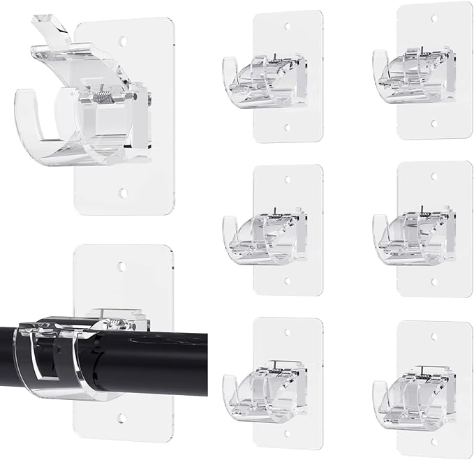 8PCS No Drill Curtain Rod Brackets, Self-Adhesive, Plastic & Stainless Steel by Wabboreq