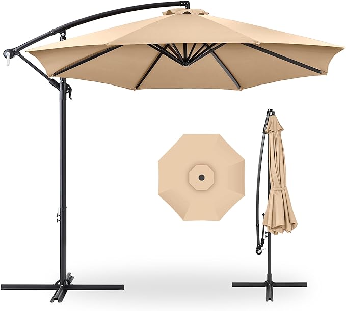 Best Choice Products 10ft Offset Cantilever Hanging Market Patio Umbrella, 8 Sturdy Ribs, Easy Adjustment - Sand by BestChoiceProducts