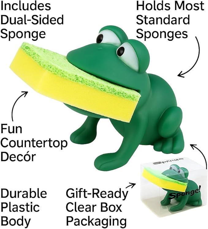 Animal Shape Novelty Kitchen Sponge Holder and Sponge Choice of Frog or Duck - Image 4