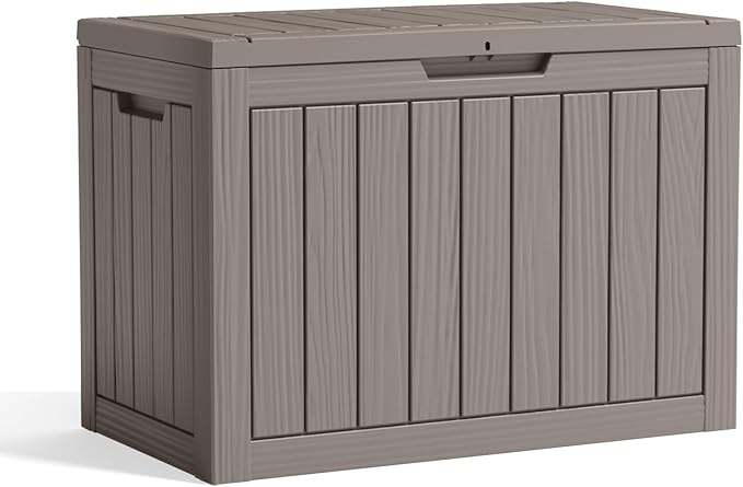 ROJIK Outdoor Storage Housing Deck Box - Waterproof Patio Furniture, Garden Tools, Cushions, Pool Accessories Storage Bench with Lockable Lid and Side Handles (Grey, 45 Gal) - Image 7
