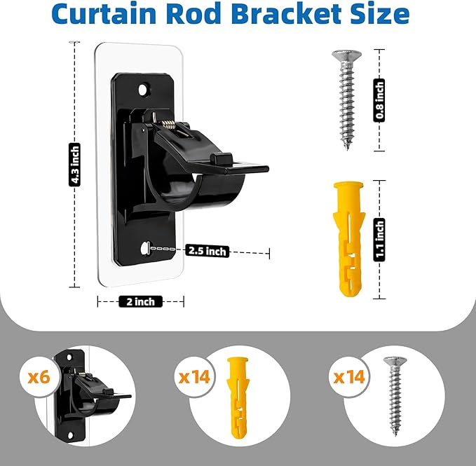 6 Pack Self Adhesive Rod Brackets, No Drill Needed Curtain Rod Holders - Image 7