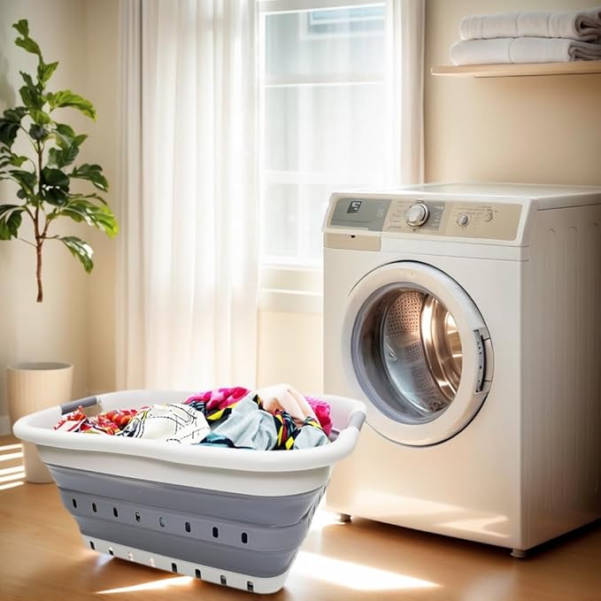 SAMMART 41L Collapsible 3 Handled Plastic Laundry Basket - Image 2